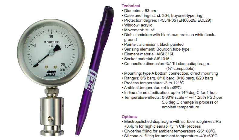 Đồng hồ đo áp suất MT100 | PCI-Instrument Viet Nam