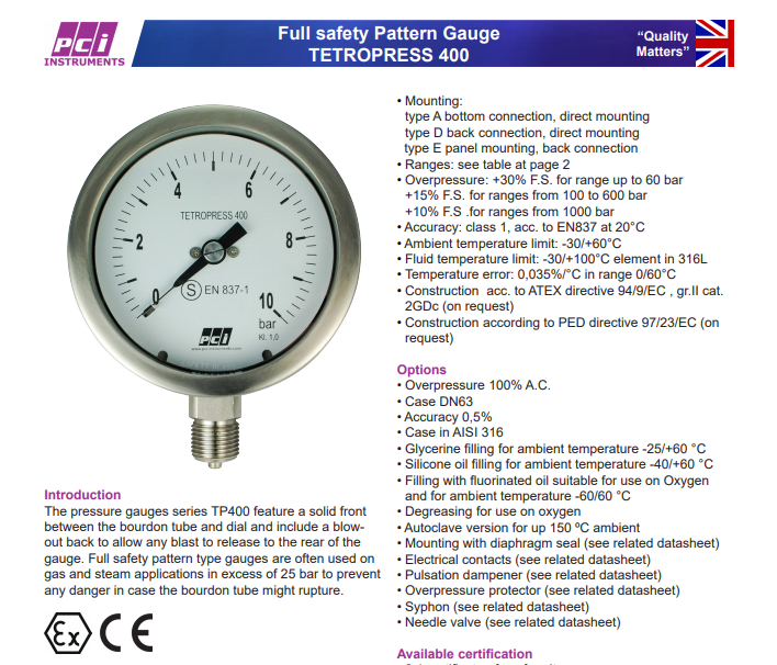 Đồng hồ đo áp suất TP 400 ( Tetropress 400 ) | PCI-Instrument Viet Nam