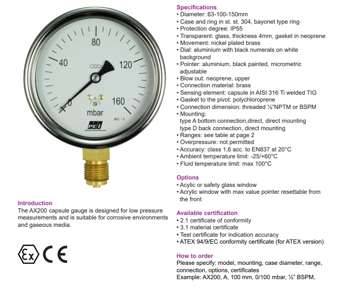 Đồng hồ đo áp suất AX200 | PCI-Instrument Viet Nam