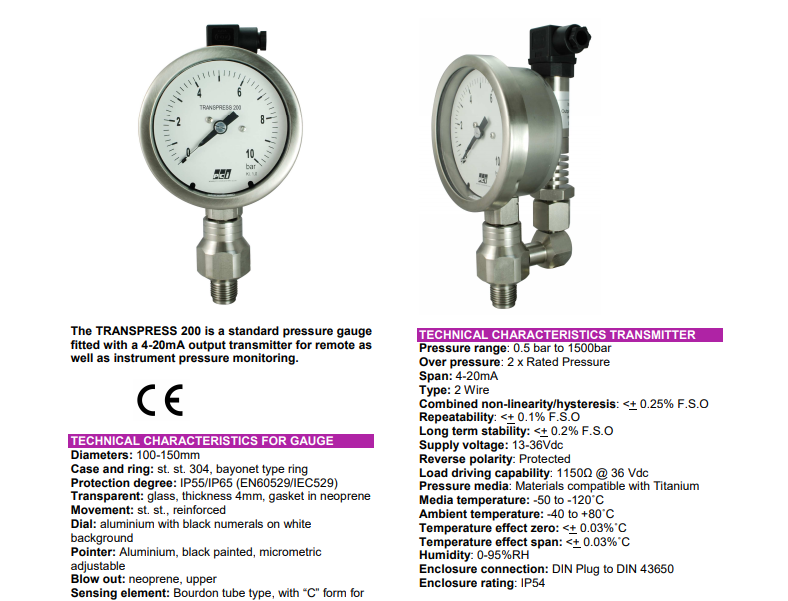 Đồng hồ đo tích hợp truyền áp lực TR200 | PCI-Instrument Viet Nam