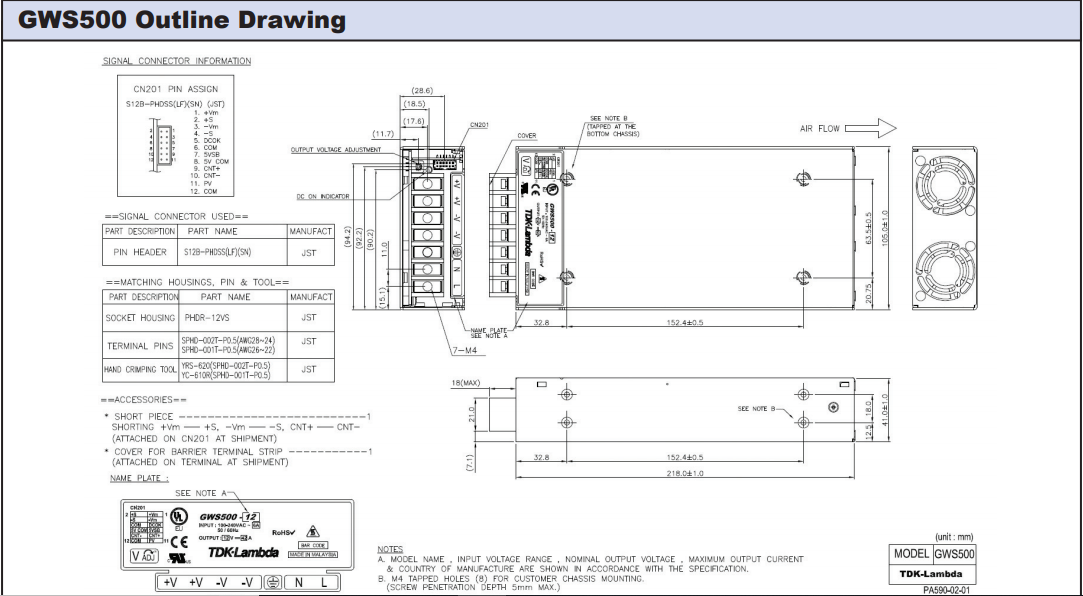 Bộ nguồn AC-DC GWS500-24 | TDK Lambda